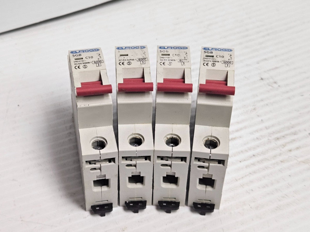 LOT OF 4 EUROGD CIRCUIT BREAKER SGB C10 10 A AMP 1P 1 POLE 240/415V - USED