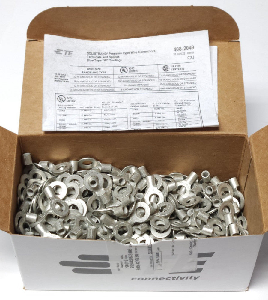 BOX OF 500 TE CONNECTIVITY 35772 SOLISTRAND 12-10 AWG CU COPPER CRIMP ON Ring
