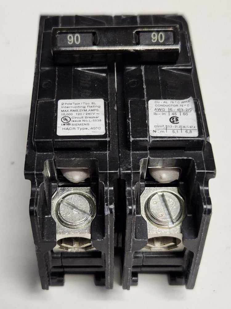 SIEMENS B290 2 Pole 90 AMP Type BL Bolt In Circuit Breaker 120 240 VAC