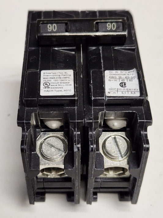 SIEMENS B290 2 Pole 90 AMP Type BL Bolt In Circuit Breaker 120 240 VAC