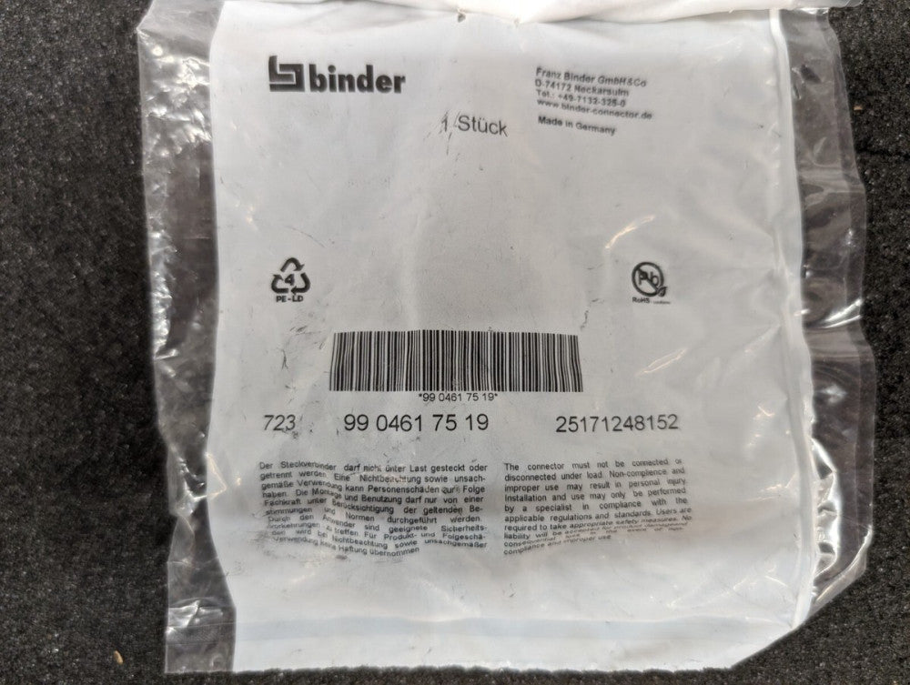 New, Binder, 99-0461-75-19, 723 Cable Mount Connector, 19 Contacts, Miniature