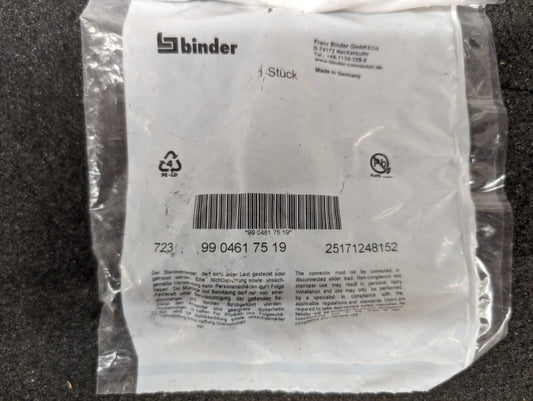 New, Binder, 99-0461-75-19, 723 Cable Mount Connector, 19 Contacts, Miniature