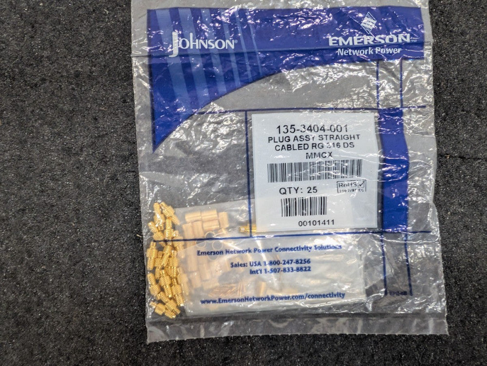 New, Emerson/Johnson, 135-3404-001, CONN MMCX PLUG STR 50 OHM CRIMP - Lot of 25