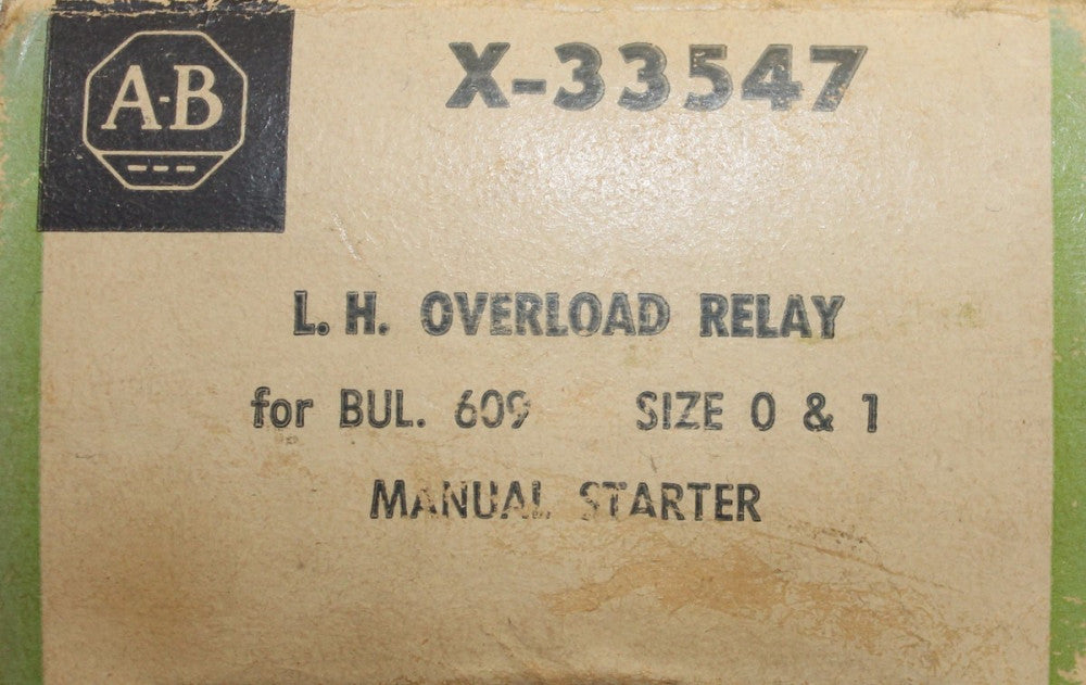 ALLEN BRADLEY Bulletin 609 Size 0 & 1 Manual Starter Overload Relay X 33547