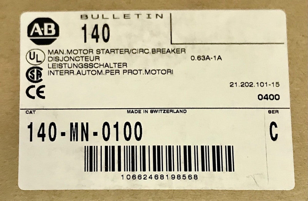 ALLEN BRADLEY 140 MN 0100 Manual Motor Starter Circuit Breaker Protector .63- 1