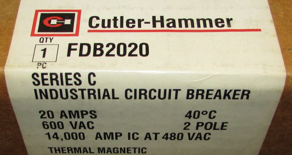EATON CUTLER HAMMER Type FDB Circuit Breaker 2 Pole 20 Amp FDB2020