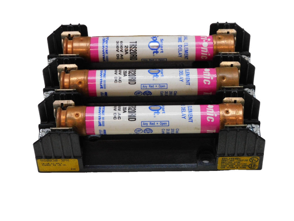 Buss R60030-3PR 600V 30A Fuse Holder W/ Fuses TRS20RID