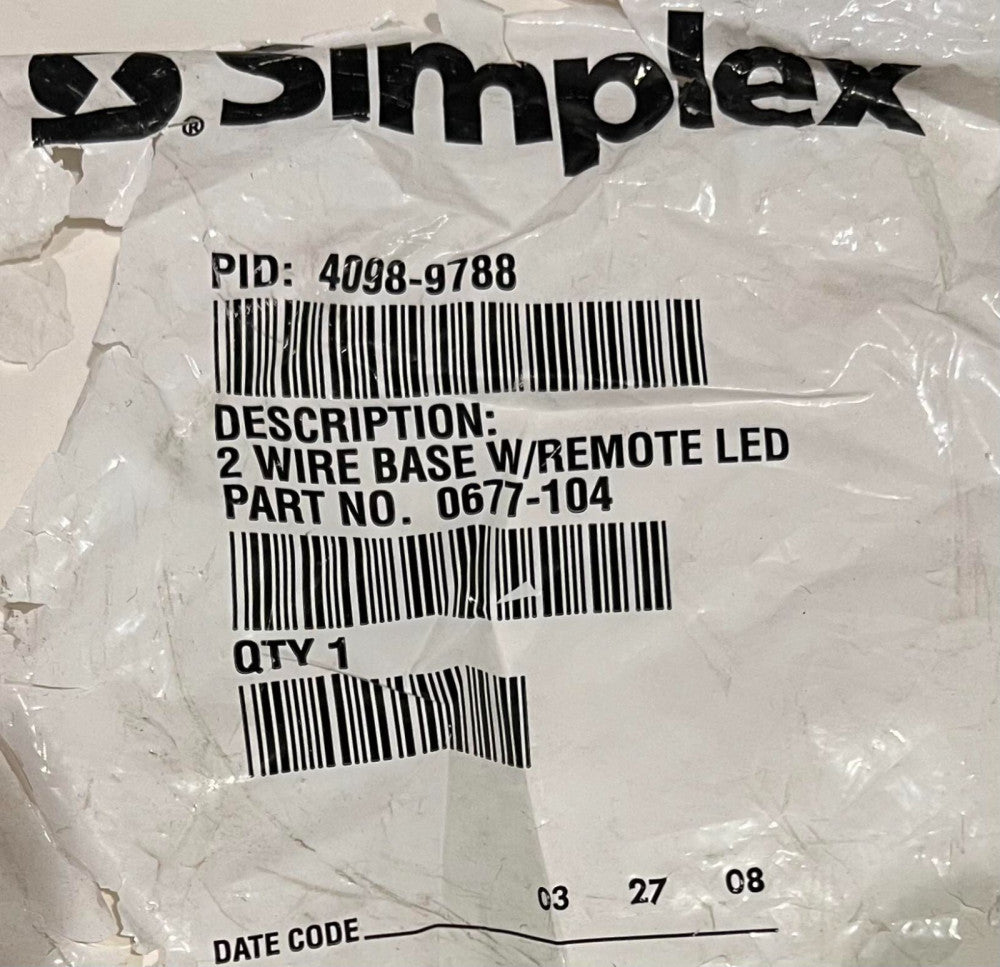 SIMPLEX 4098 9788 2 Wire Detector Base 0677 104