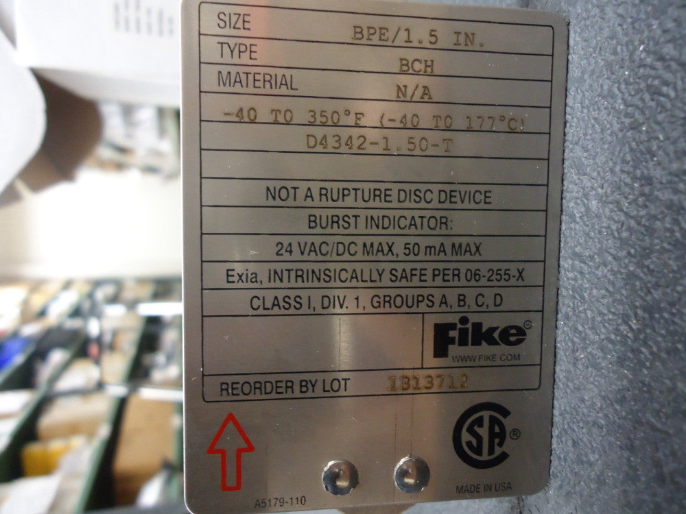 D4342-1.50-T FIKE BCH Burst Indicator, BPE/1.5 IN. BRAND NEW!