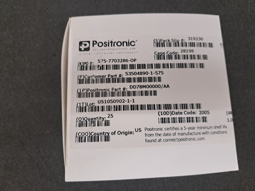 New, Positronic, DD78M00000/AA, CONNECTOR SUB-D 24308-SCKT NO