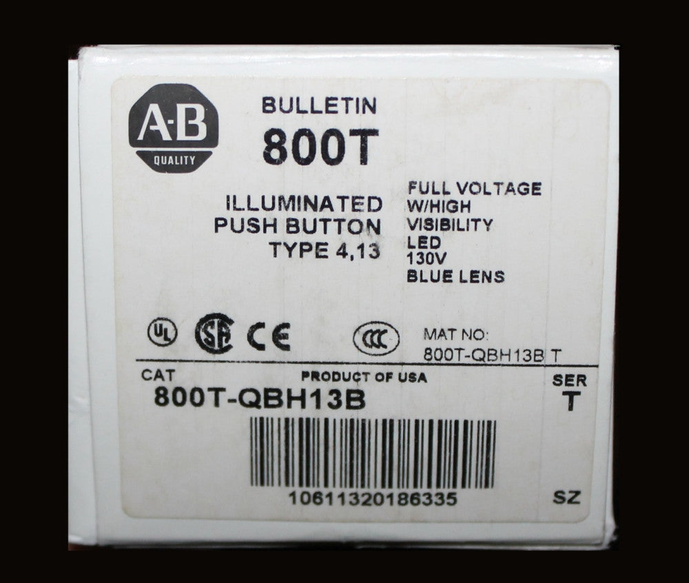 ALLEN BRADLEY 800T QBH13B 130V Blue Lens Illuminated Push Button LED