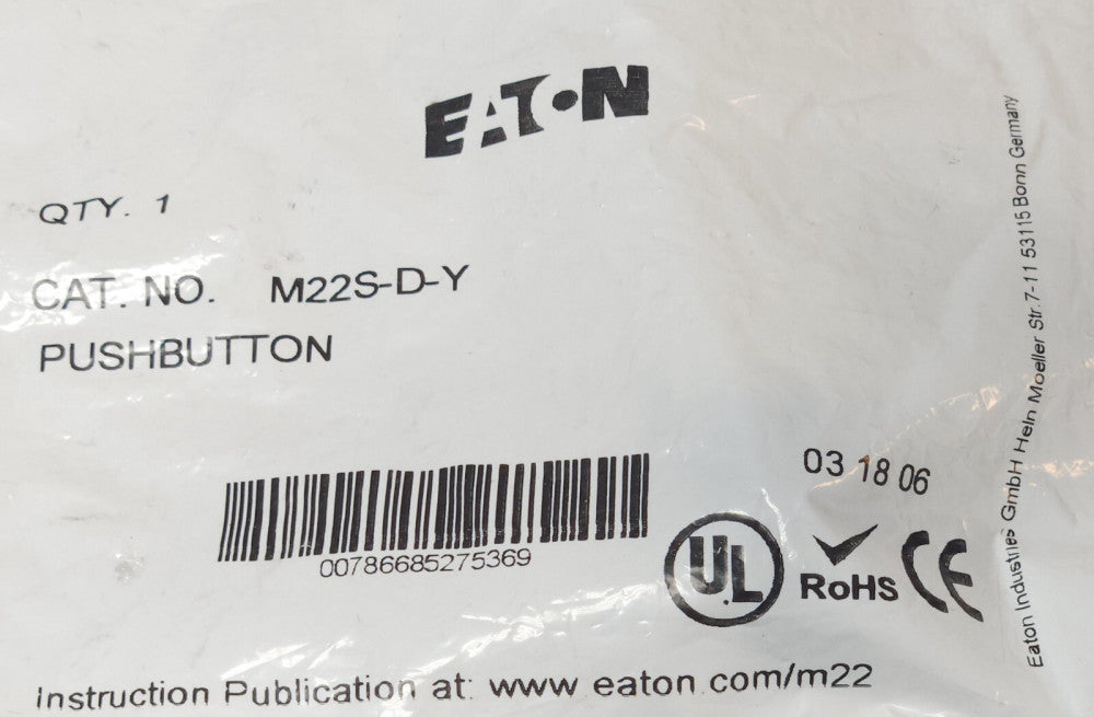 EATON M22S D Y Pushbutton Momentary M22S-D-Y