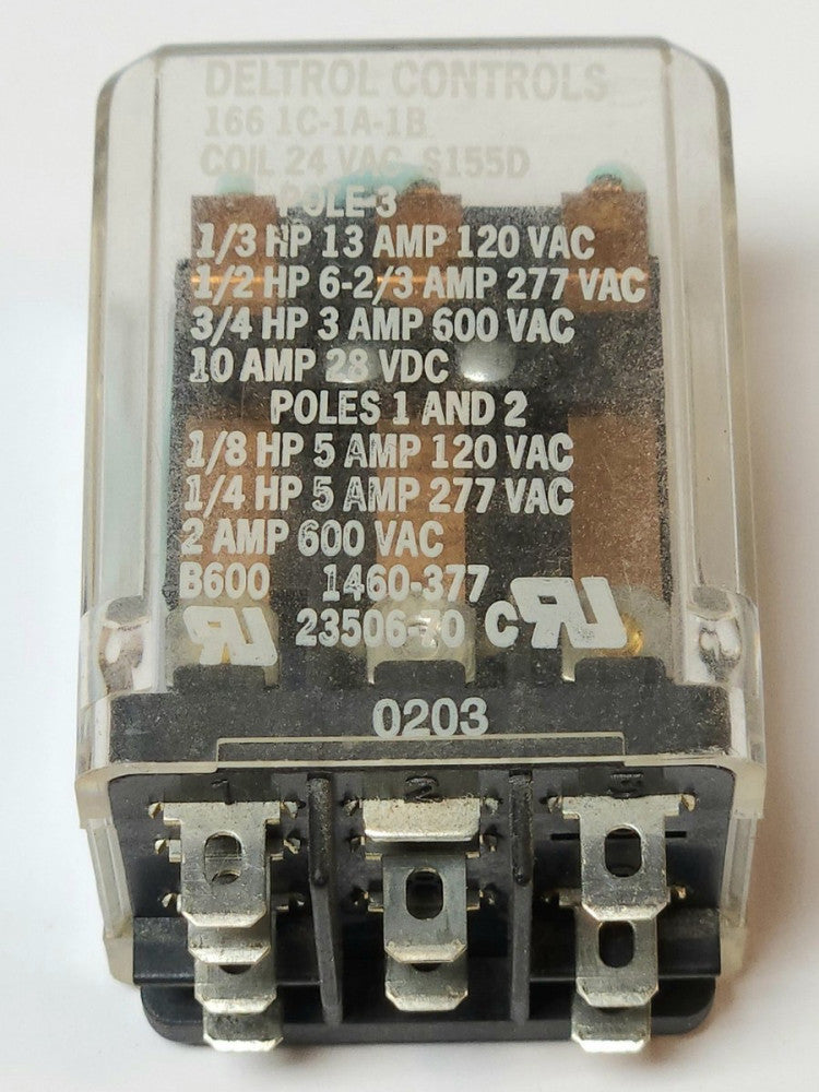 DELTROL CONTROLS 166 1C 1A 1B 1460 377 23506-70 S155D Control Relay 24 VAC Coil