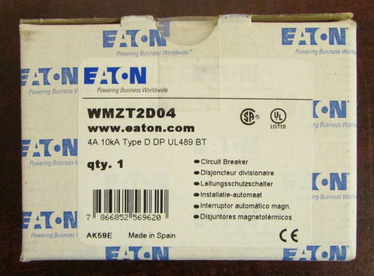 EATON CUTLER HAMMER UL489 Circuit Breaker 2 Pole 4 Amp WMZT2D04