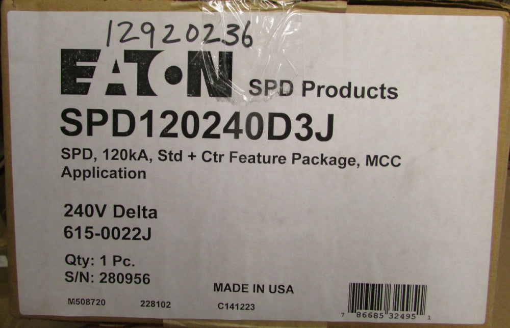 EATON CUTLER HAMMER SPD120240D3J SPD 120KA Surge Protection Device 615 0022J