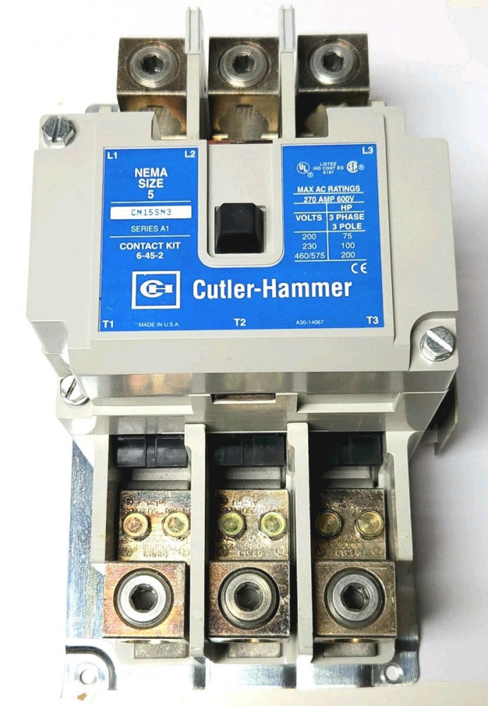 EATON CUTLER HAMMER CN15SN3A 3 Pole 120 VAC Size 5 CN15SN3 Contactor 270 AMP