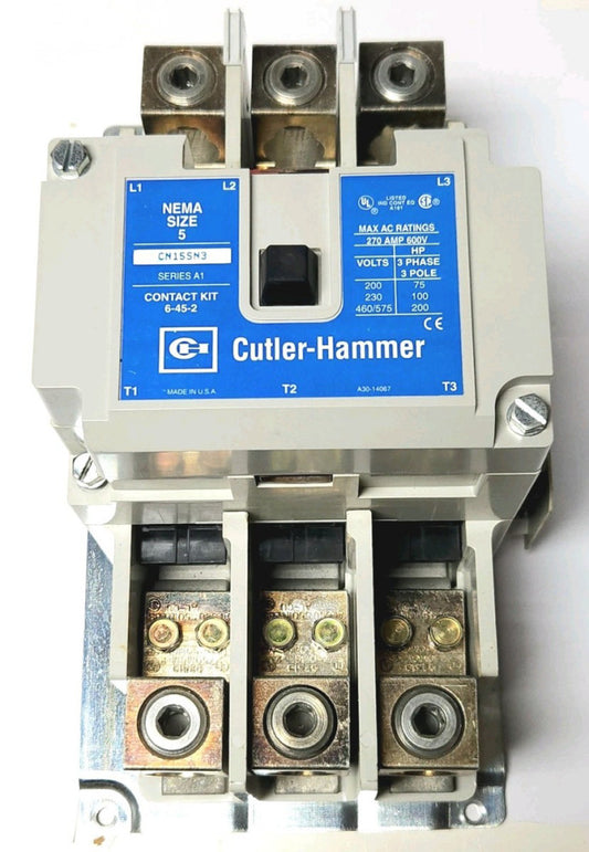 EATON CUTLER HAMMER CN15SN3A 3 Pole 120 VAC Size 5 CN15SN3 Contactor 270 AMP