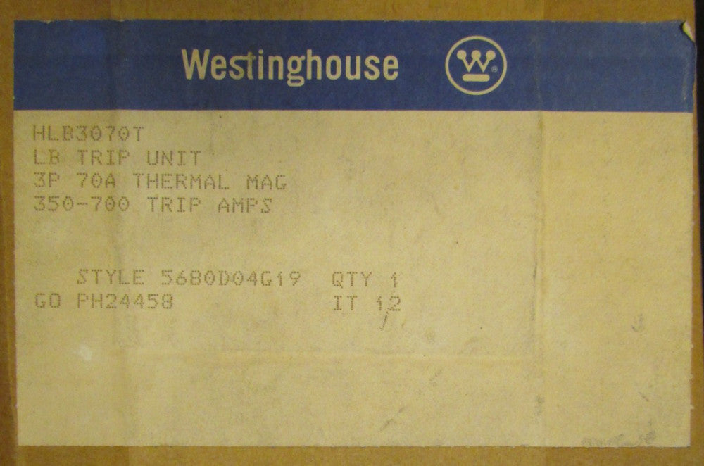 WESTINGHOUSE HLB3070T 3 Pole 70 Amp LB HLB Trip Unit 5680D04G19