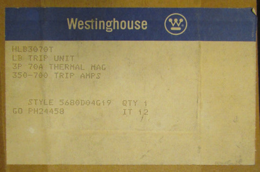 WESTINGHOUSE HLB3070T 3 Pole 70 Amp LB HLB Trip Unit 5680D04G19