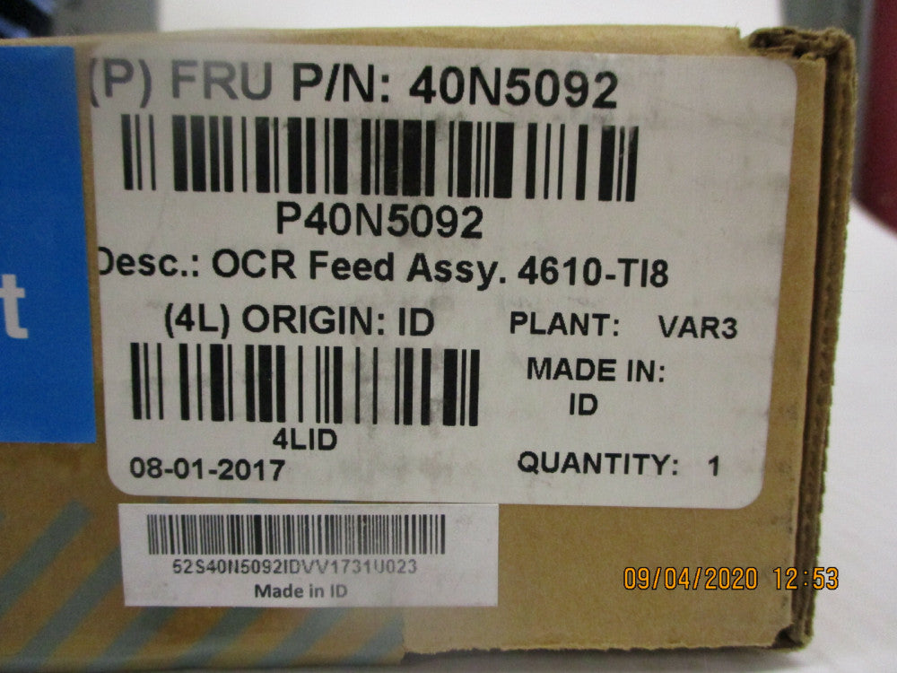 New, Open Box, IBM, 40N5092 OCR Feed Assembly