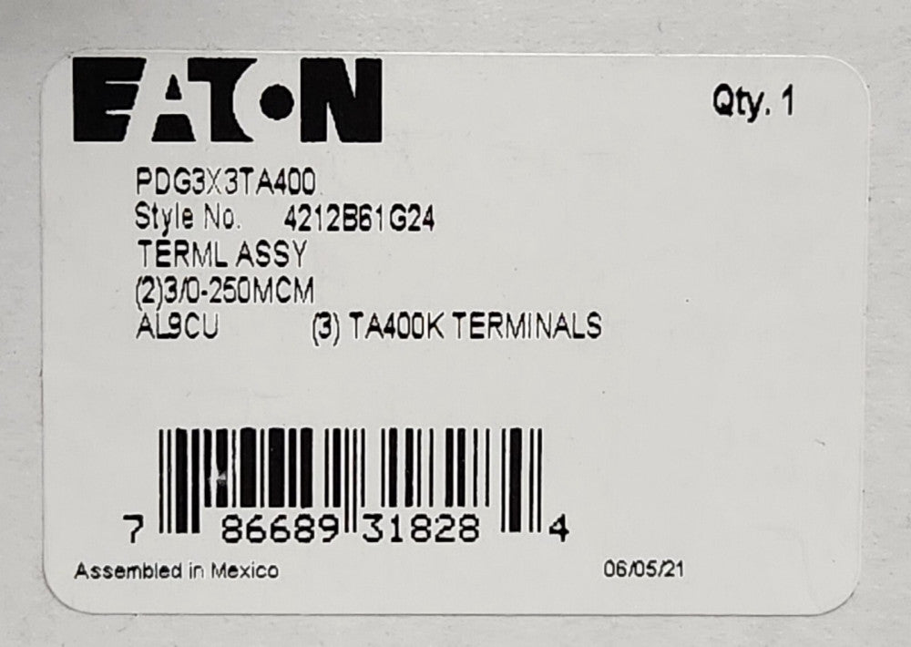 EATON 3TA400K PDG3X3TA400 Type KD HKD and Power Defense PDG3 Breaker Lug Kit