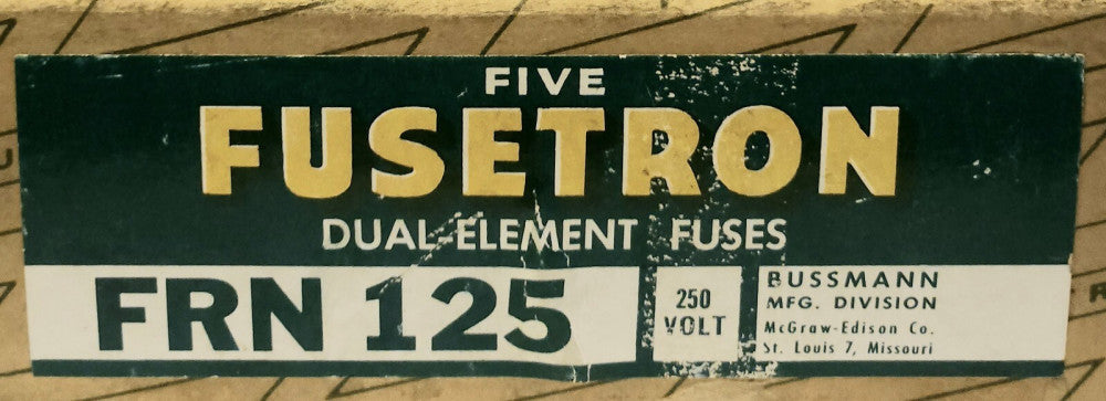 BOX OF 5 BUSSMAN FUSETRON FRN 125 DUAL Element 125 AMP 250 Volt Fuse 250 VAC