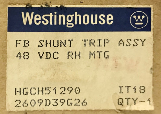 WESTINGHOUSE CUTLER HAMMER 2609D39G26 FB F Frame Shunt TRIP 48 VDC Right Hand