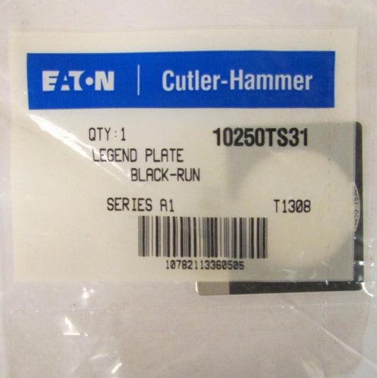 EATON CUTLER HAMMER 10250TS31 BLACK RUN 33mm  Push Button  Legend Plate