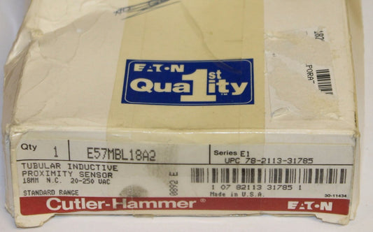 EATON CUTLER HAMMER Tubular Inductive Proximity Sensor E57MBL18A2  