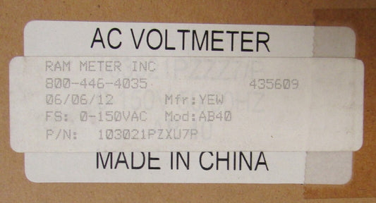 YOKOGAWA RAM 103021PZXU7P 0-45 AC Kilovolts AB40 Panel Meter 0-150 VAC