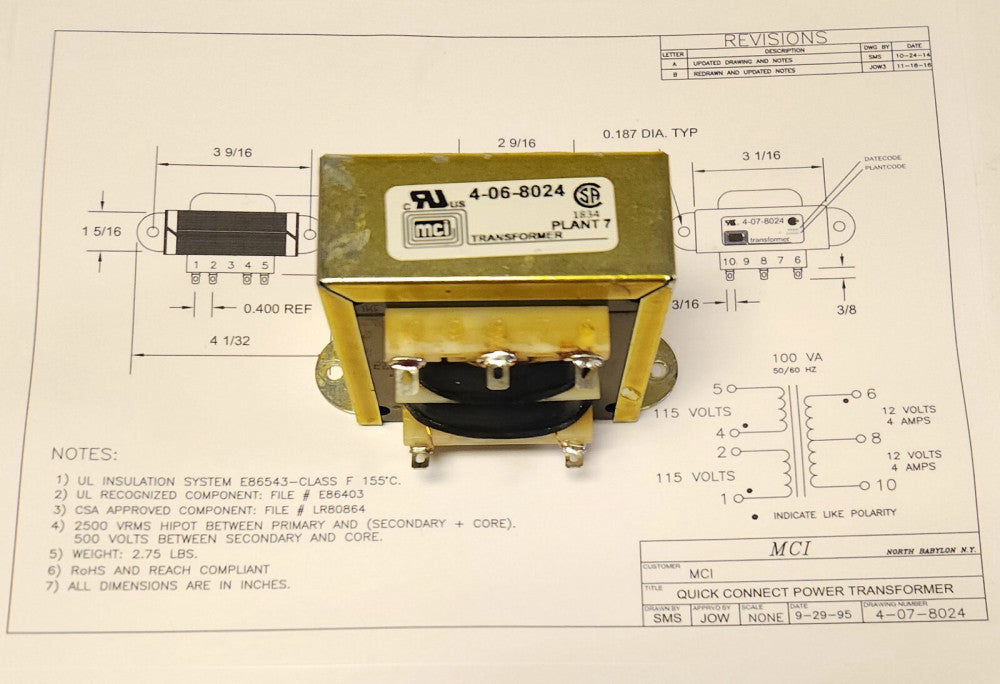 MCI 4-06-8024 Control Transformer General Generator Voltage Control 24 VCT 4.000