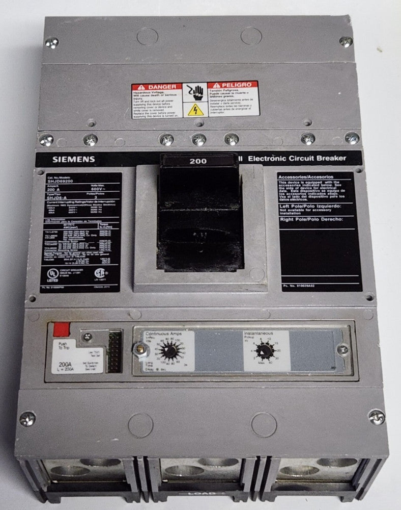 SIEMENS SHJD69200 3 Pole SHJD6-A SENSITRIP III Electronic LI Circuit BreakeD