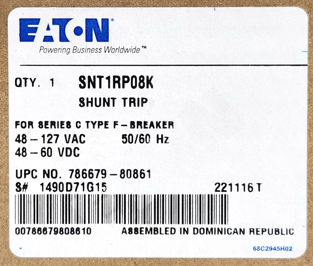 EATON CUTLER HAMMER SNT1RP08K F Frame Shunt TRIP 48-127 VAC 48-60 VDC 1490D71G15