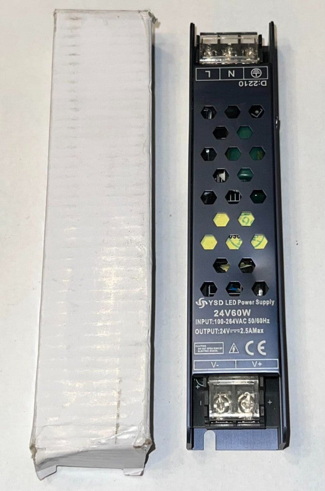 YSD LED Power Supply 24V 60W Input 100-254VAC 50/60Hz Output 24V 2.5A Max