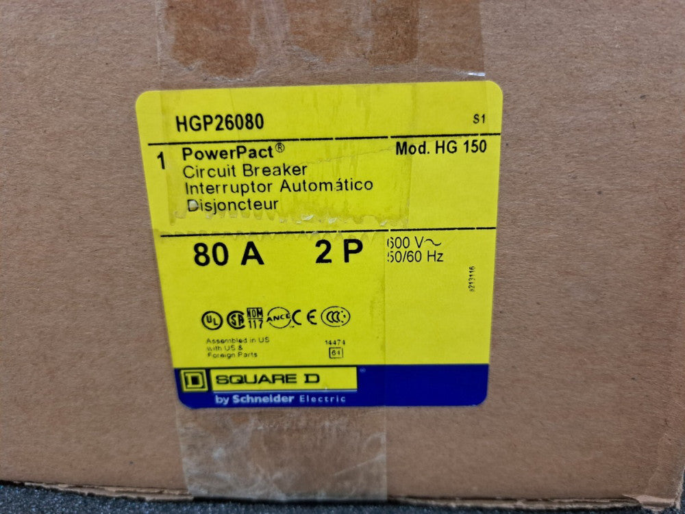 New, Square D, HGP26080, Molded Case Circuit Breaker 600V 80A