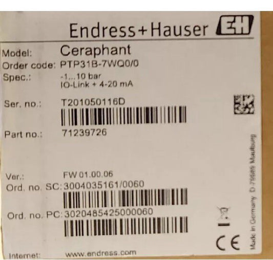 EH ENDRESS + HAUSER PTP31B 7WQ0/0 71239726 CERAPHANT Transmitter Pressure Switch