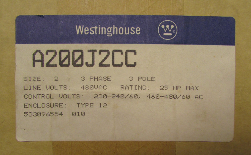 WESTINGHOUSE CUTLER HAMMER A200J2CC Size 2 A200M2CC Starter NEMA 12 Enclosure