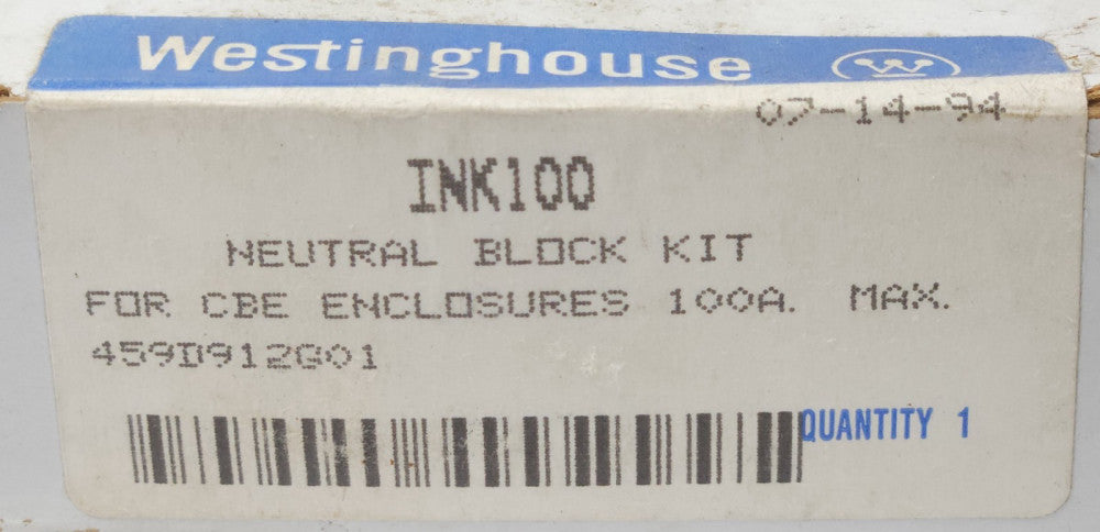WESTINGHOUSE CUTLER HAMMER INK100 Neutral Block Kit 100 AMP 459D912G01 for Circu