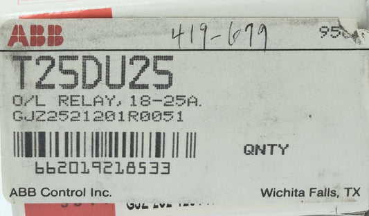 ABB T25DU25 Thermal Overload Relay 18-25 AMP T 25 DU