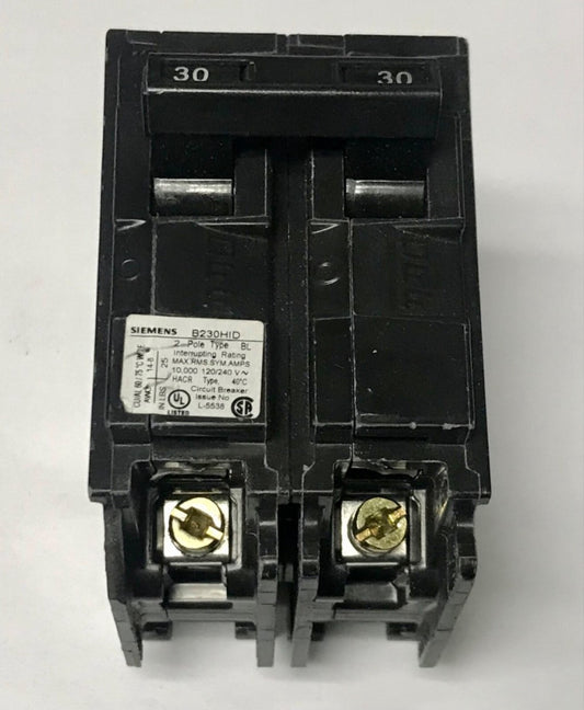 SIEMENS B230HID 2 Pole 30 AMP Type BL Circuit Breaker Bolt IN