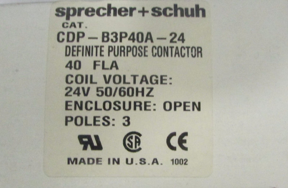 SPRECHER & SCHUH CDP B3P40A 24 Definite Purpose 40 Amp 24 V Contactor