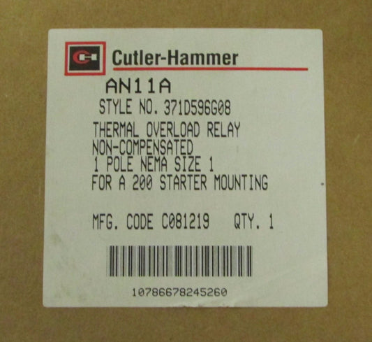 CUTLER HAMMER WESTINGHOUSE AN11A A200 Starter Mount Overload Relay 371D596G08