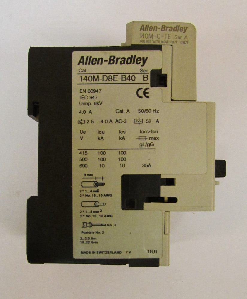 ALLEN BRADLEY 140M D8E B40 2.5-4 Amp Manual Motor Controller Protector