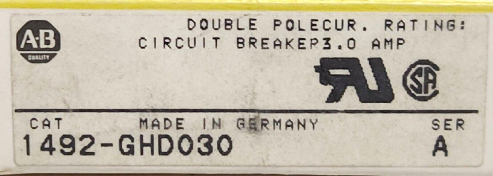 ALLEN BRADLEY 1492-GHD030 2 Pole 3 AMP 250 VAC 65 VDC Miniature Circuit Breaker
