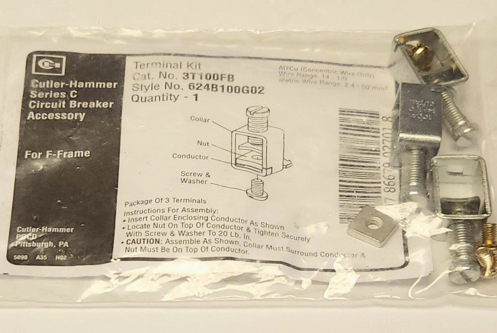 EATON CUTLER HAMMER 3T100FB F Frame Breaker 100 AMP Lug Kit Type FD HFD