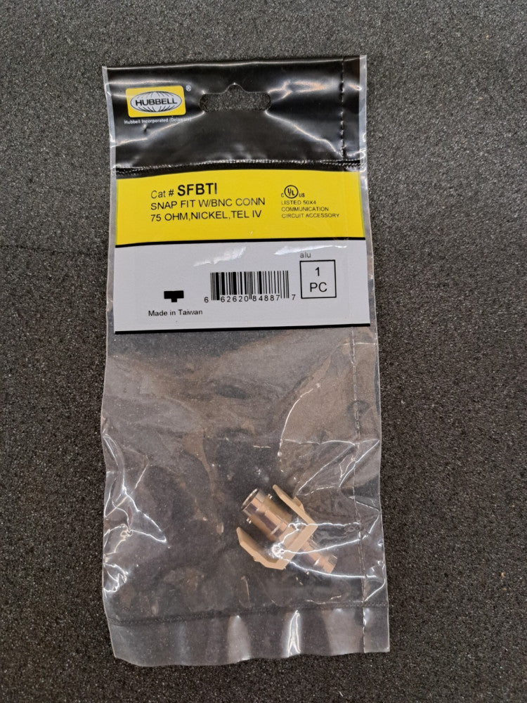 New, Hubbell, SFBTI, Snap fit, BNC, F/F, 75 Ohm, TI, Sold as a lot of 10pcs!