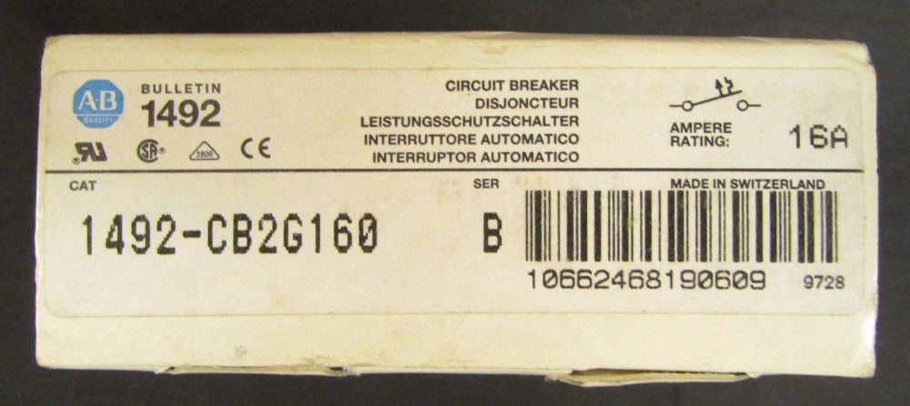 ALLEN BRADLEY G160 Circuit Breaker 2 Pole 16 Amp 1492 CB2G160