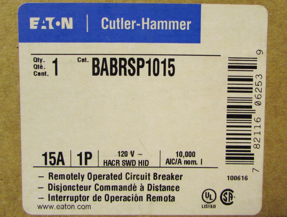 EATON CUTLER HAMMER BABRSP1015 Type BABRSP Remotely Operated Circuit Breaker 