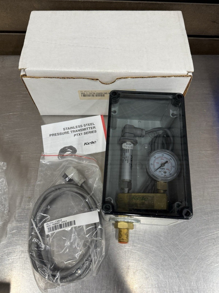Kele PTX1E-G-11 0-500 PSI Pressure Transmitter in Enclosure with Gauge - New