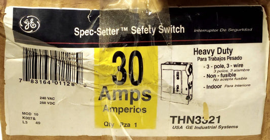 GENERAL ELECTRIC THN3321 3 Pole 30 AMP Nema 1 Safety Switch Indoor Spec Setter